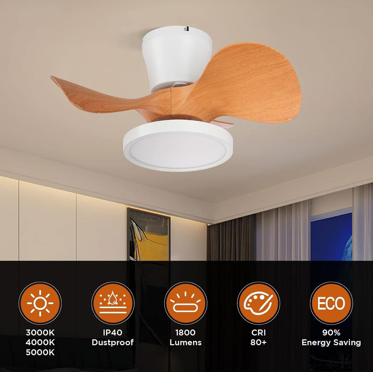 22 Inch Ceiling Fan With LED Light For Kitchen And Bedroom