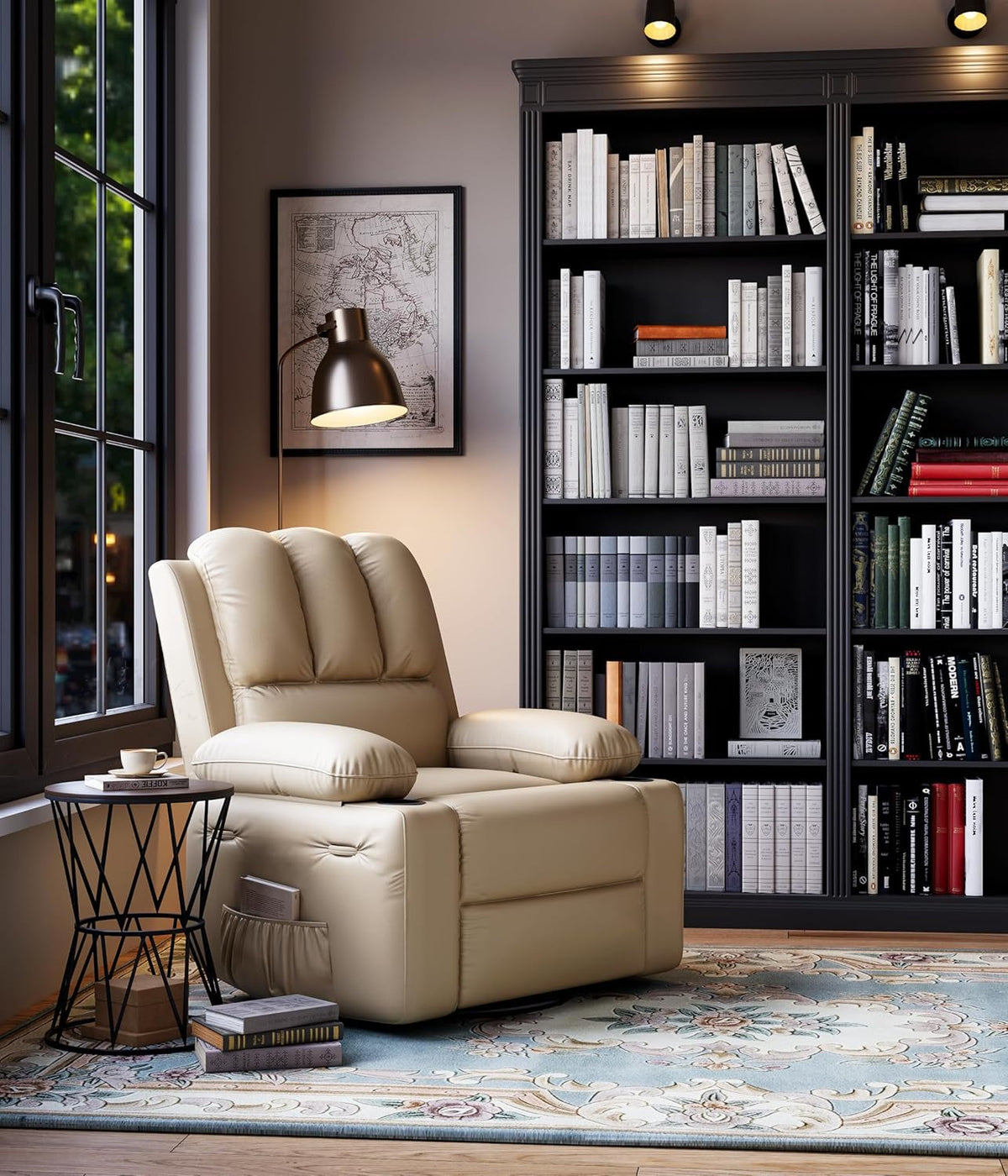 22 Inch Rocker Swivel Recliner Chair With Cup Holder And Plush Sponge Fill Cream