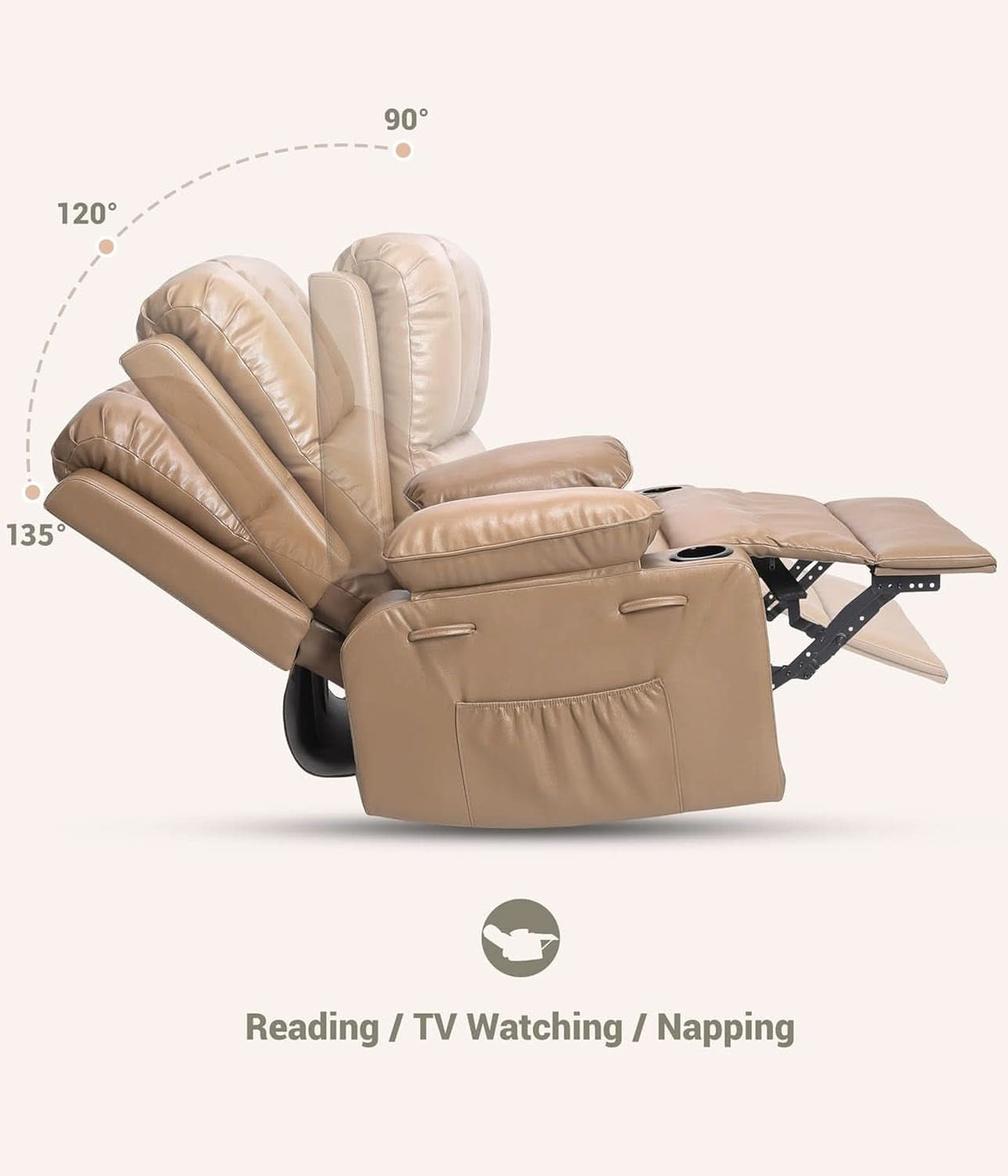 22 Inch Rocker Swivel Recliner Chair With Cup Holder Soft Sponge Filling For Comfort In Living Room And Nursery