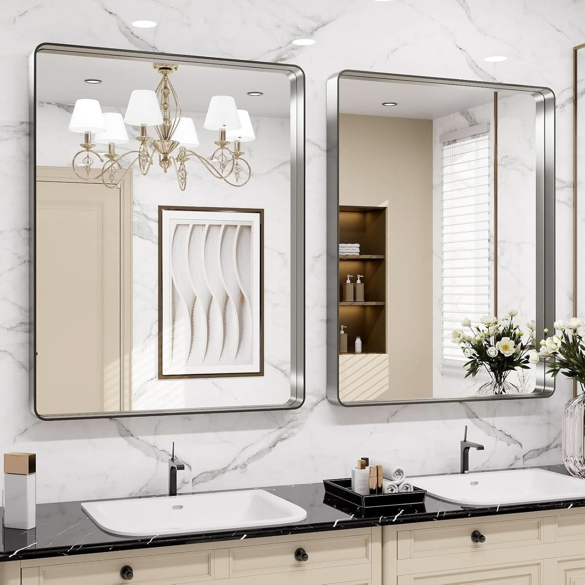 22x30 Inch Brushed Nickel Bathroom Mirror Anti Rust