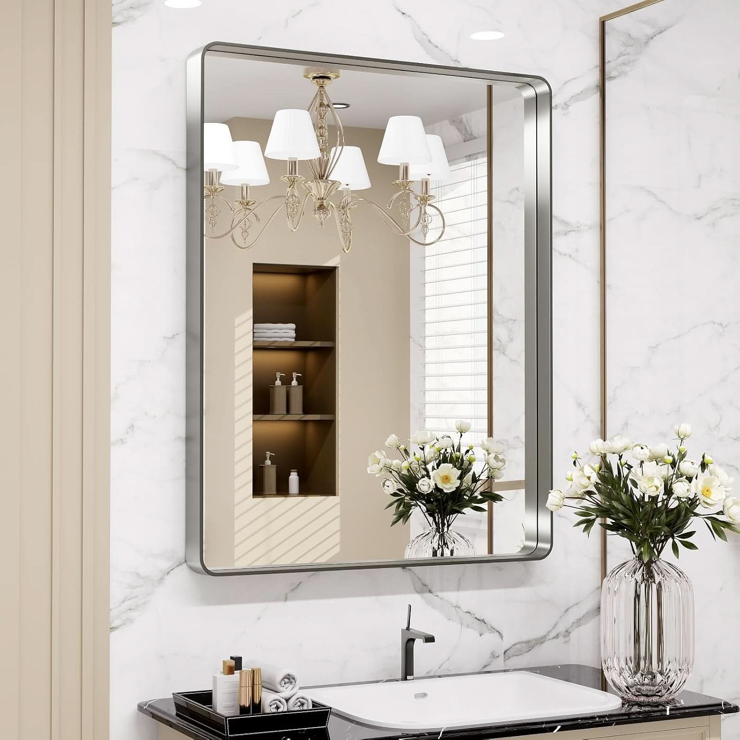 22x30 Inch Brushed Nickel Bathroom Mirror Anti Rust
