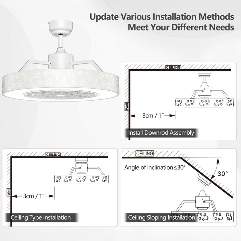 23 Inch Ceiling Fan With LED Light And Remote Control Dimmable Quiet Motor Low Noise