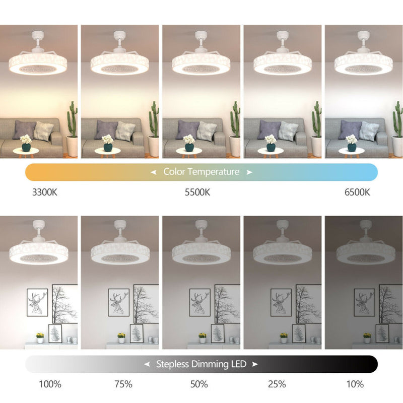 23 Inch Ceiling Fan With LED Light And Remote Control Dimmable Quiet Motor Low Noise