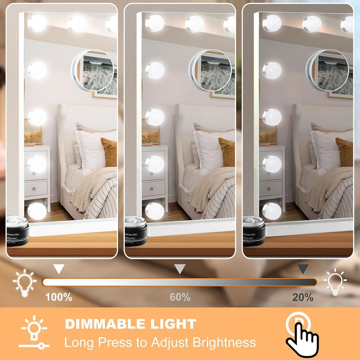23 Inch Vanity Mirror With Dimmable Lights 10x Magnification