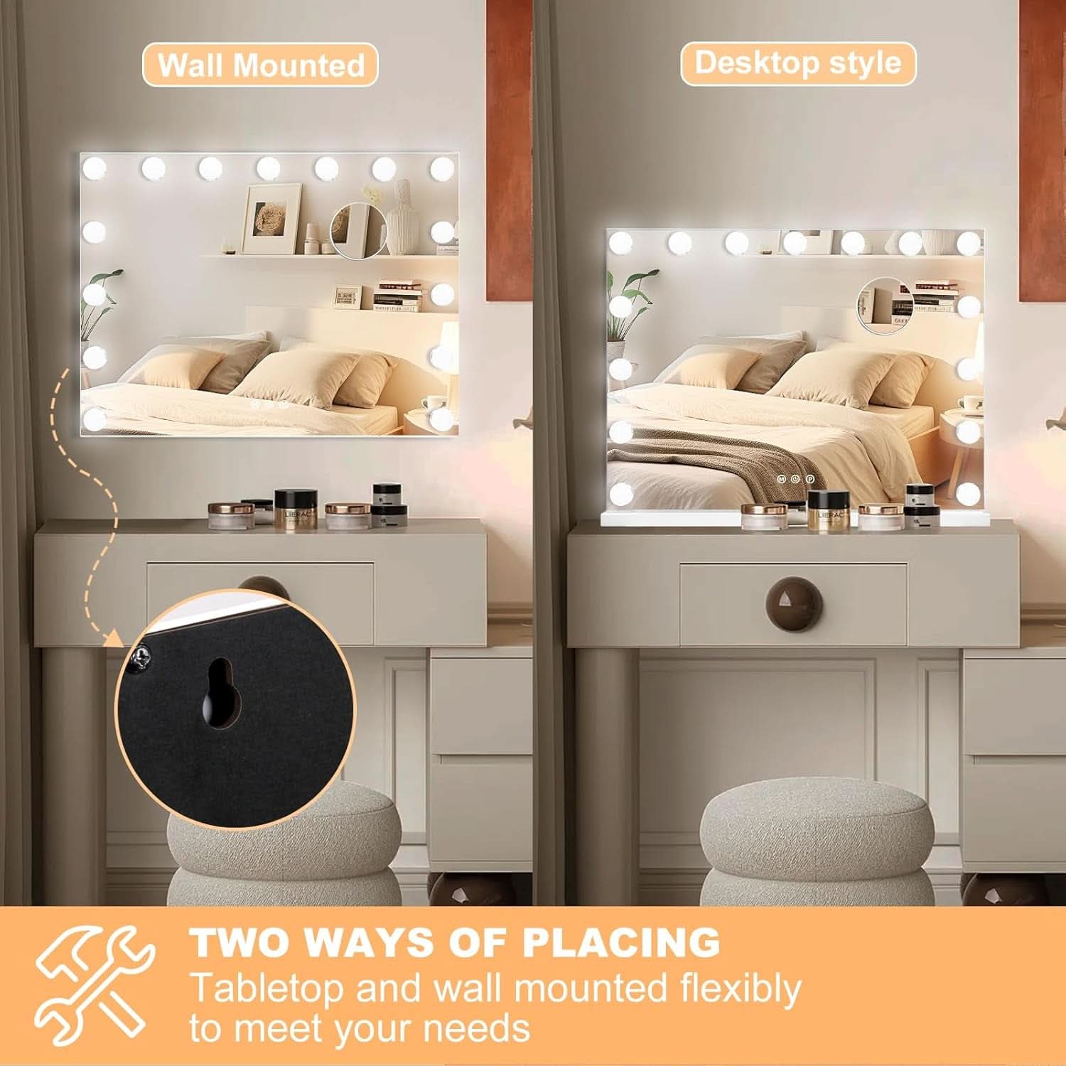23 Inch Vanity Mirror With Dimmable Lights 10x Magnification