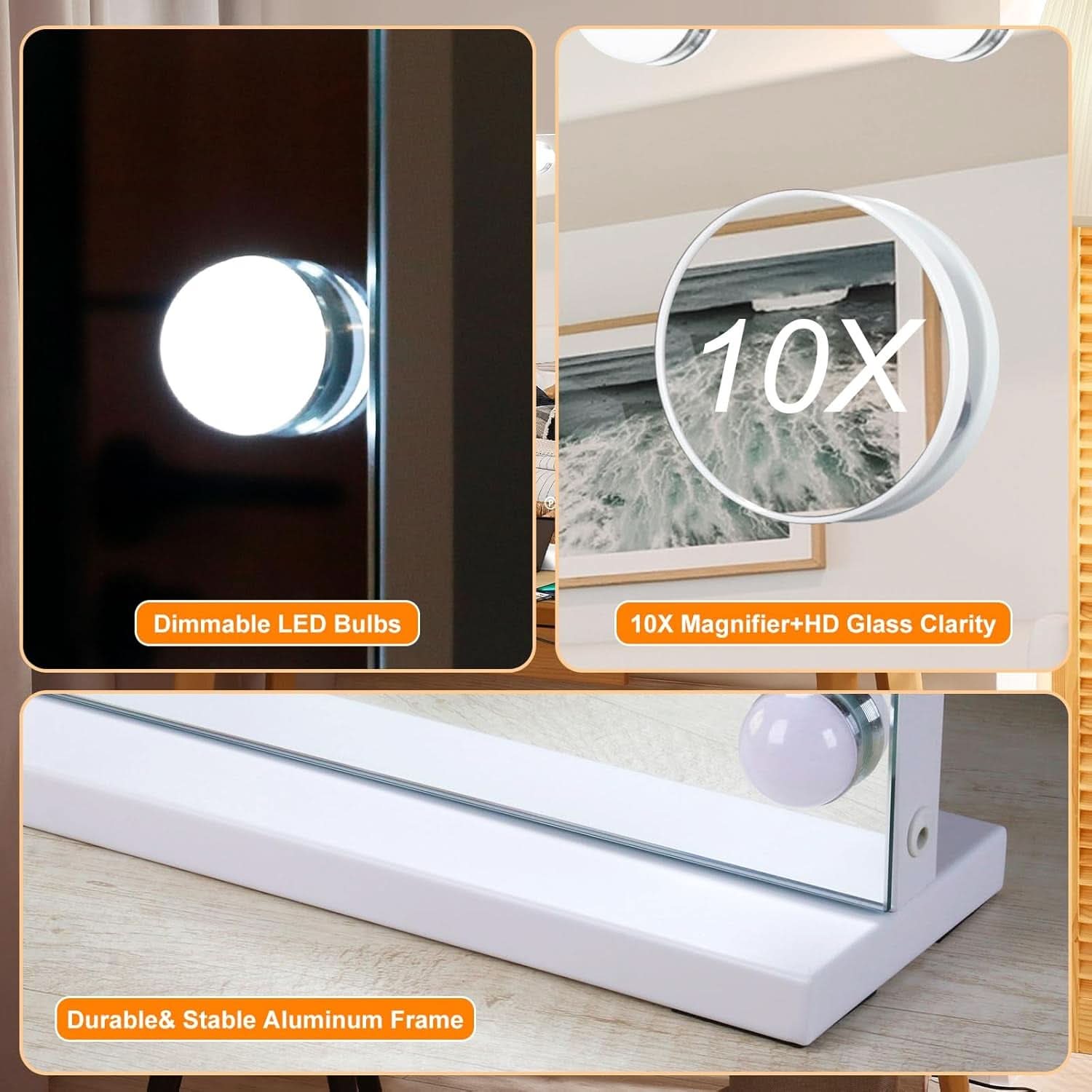 23 Inch Vanity Mirror With Dimmable Lights 10x Magnification