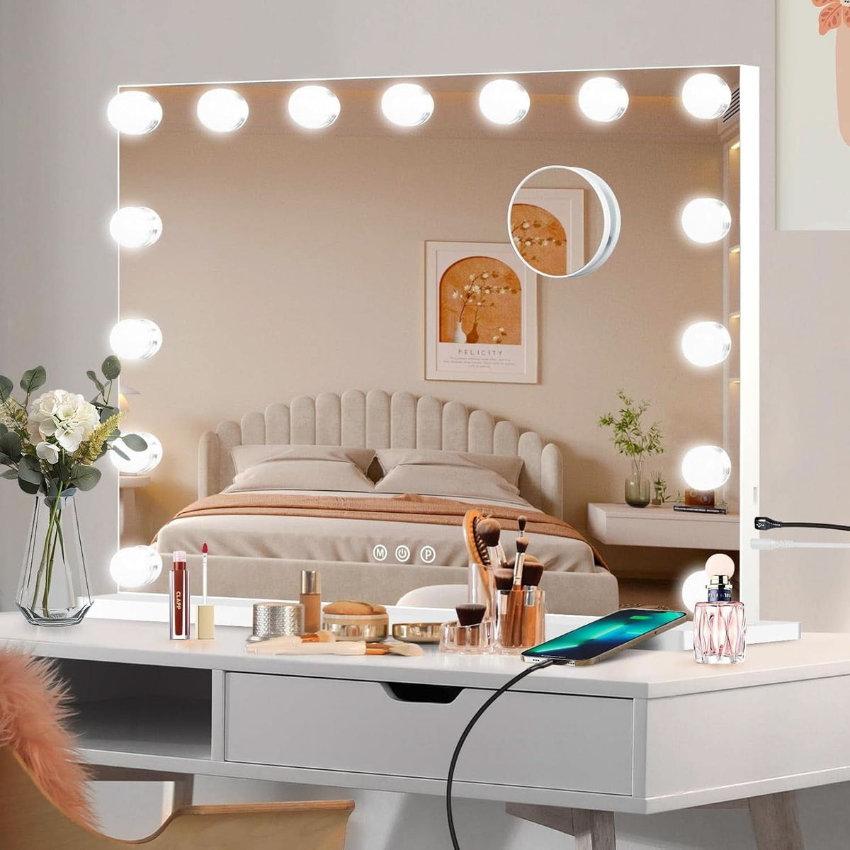 23 Inch Vanity Mirror With Dimmable Lights 10x Magnification