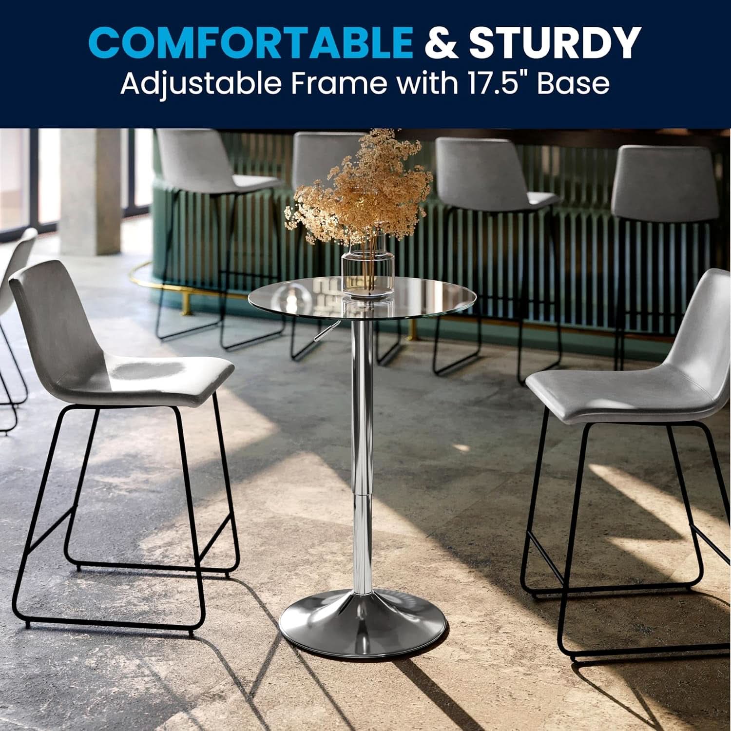 23.5 Inch Circular Glass Adjustable Cocktail Table