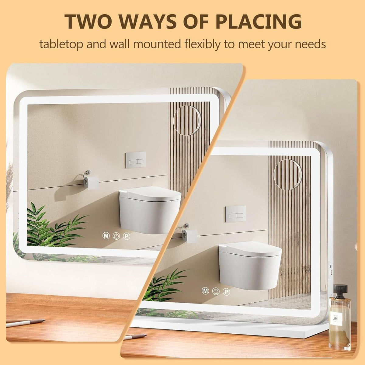 23x18 Inch Vanity Mirror With LED Three Color Dimmable Lights