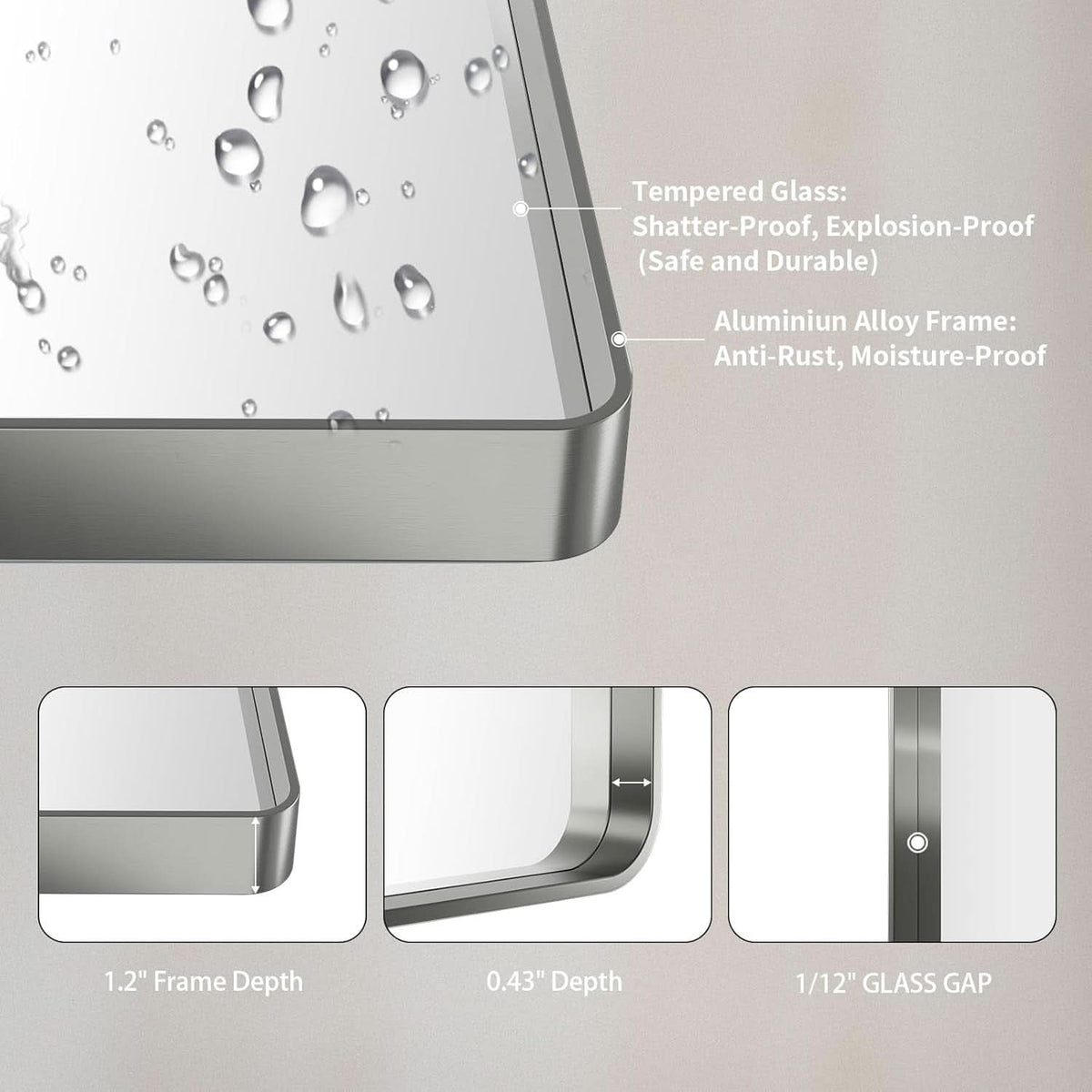 24 By 30 Inch Brushed Nickel Wall Mounted Bathroom Mirror Hangs Horizontally Or Vertically