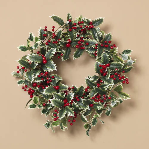 24" Holiday Wreath - Holly Leaf with Berries
