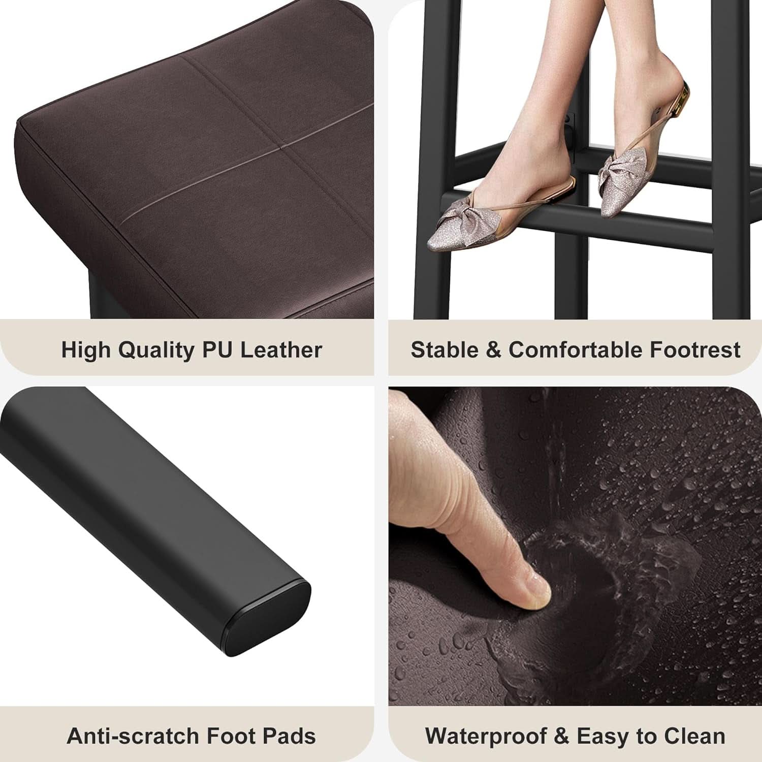 24 Inch Backless Saddle Bar Stools Two Pack, Counter Height Upholstered Padded Seats With Curved Surface, Brown