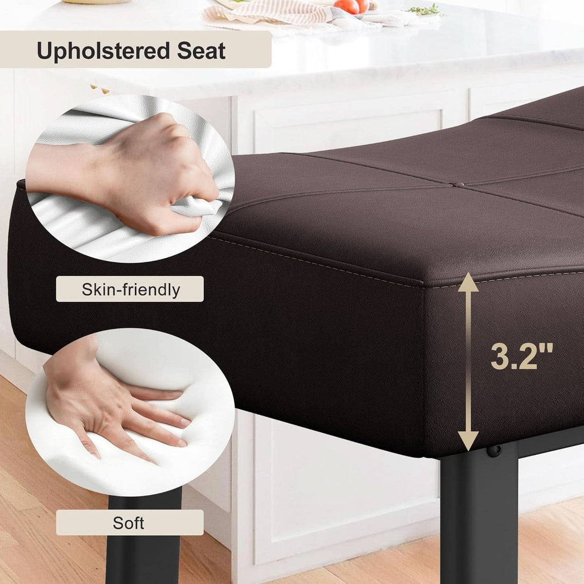 24 Inch Backless Saddle Bar Stools Two Pack, Counter Height Upholstered Padded Seats With Curved Surface, Brown