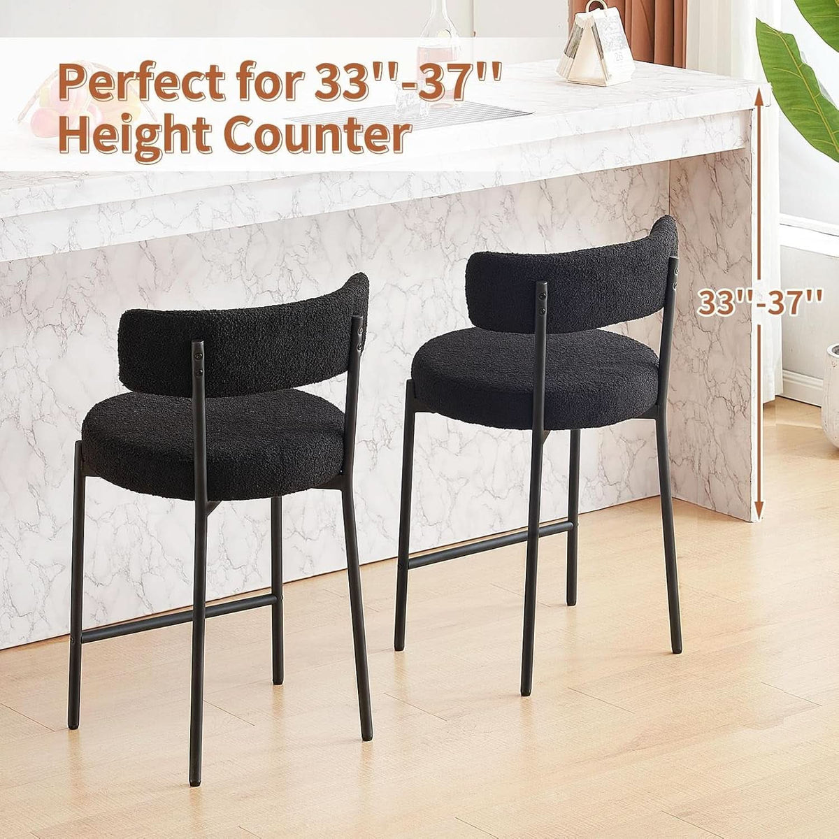 24 Inch Bar Stools Set of 2 Boucle Upholstered Curved Back