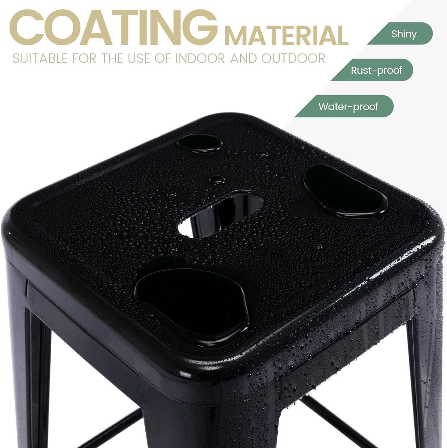 24 Inch Black Metal Bar Stools Set of 2 Backless Indoor Outdoor Square Seat Counter Height