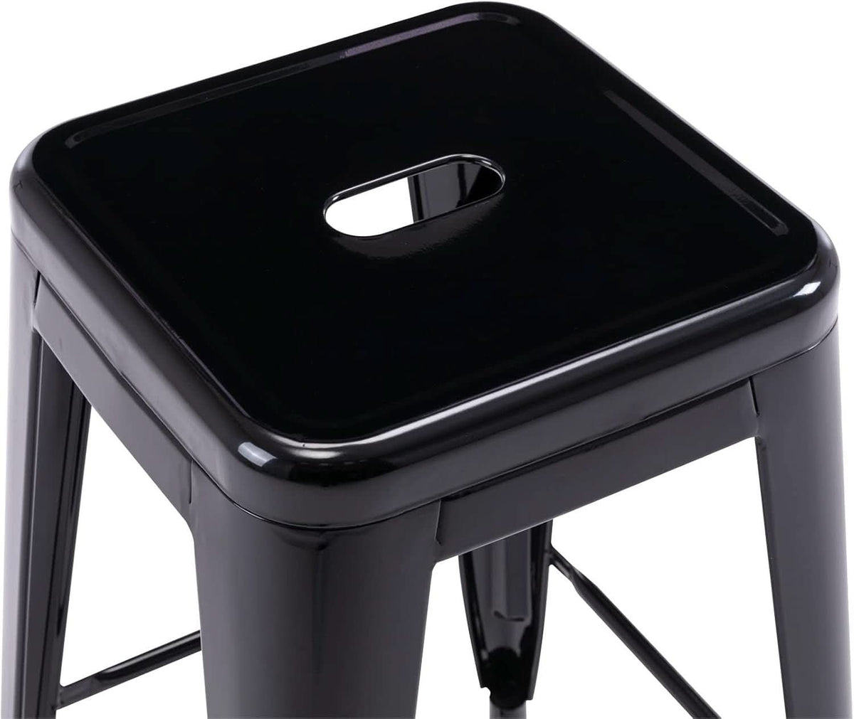 24 Inch Black Metal Bar Stools Set of 2 Backless Indoor Outdoor Square Seat Counter Height