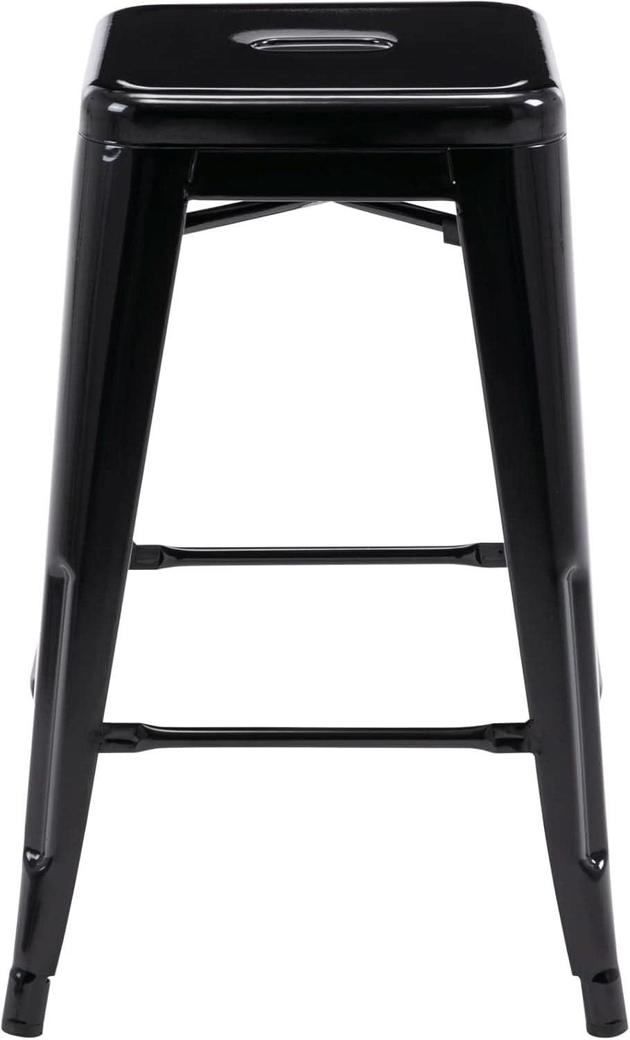 24 Inch Black Metal Bar Stools Set of 2 Backless Indoor Outdoor Square Seat Counter Height