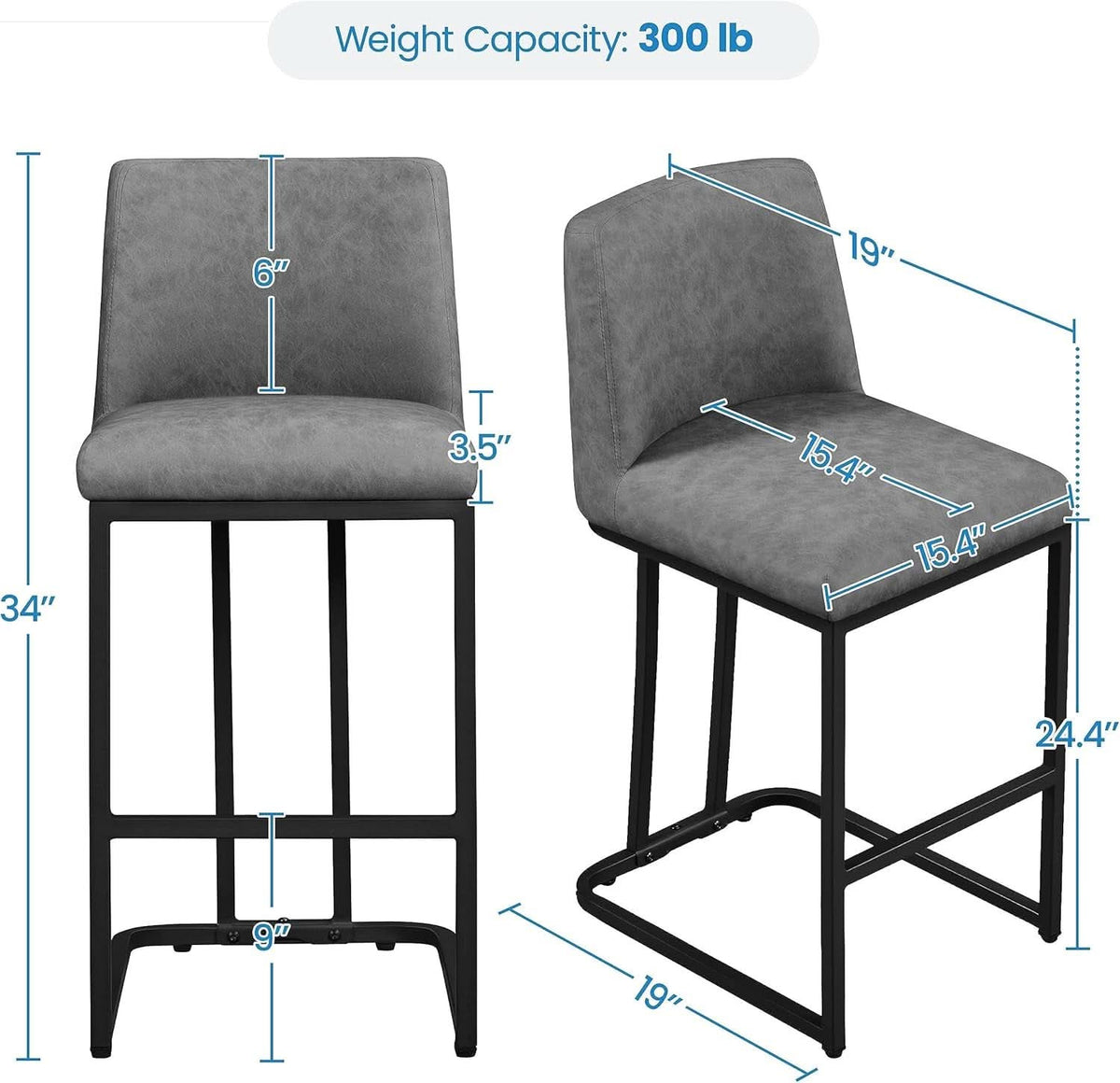 24 Inch Counter Height Leather Bar Stools Gray Set Of 2