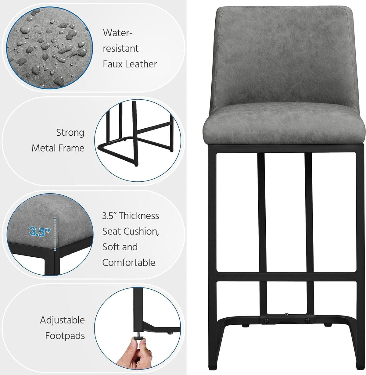 24 Inch Counter Height Leather Bar Stools Gray Set Of 2