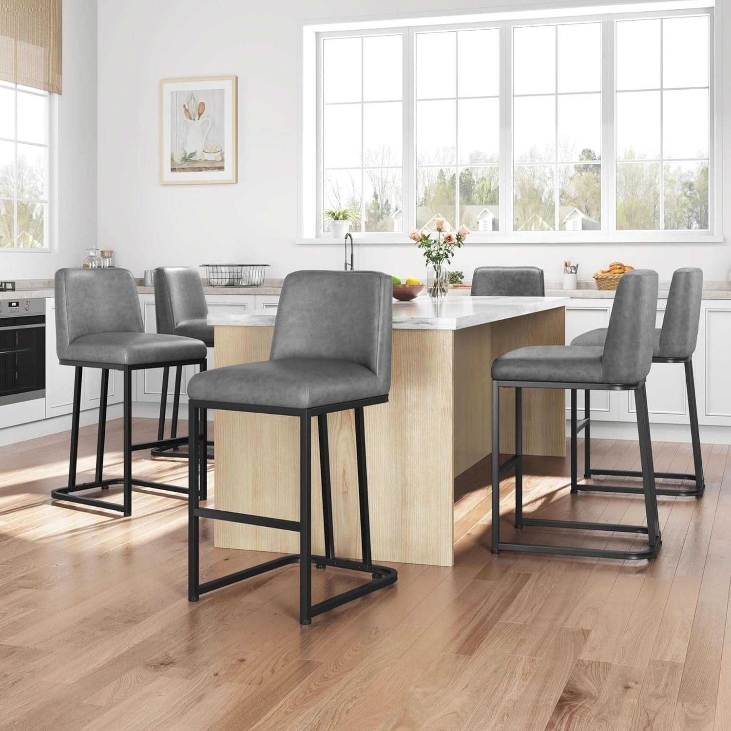 24 Inch Counter Height Leather Bar Stools Gray Set Of 2