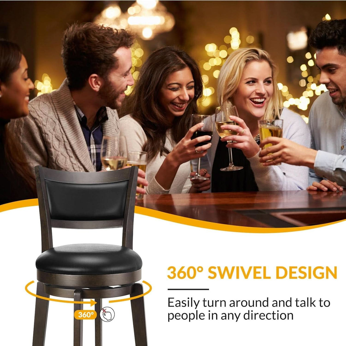 24 Inch Counter Height Swivel Bar Stools Black Set Of 2