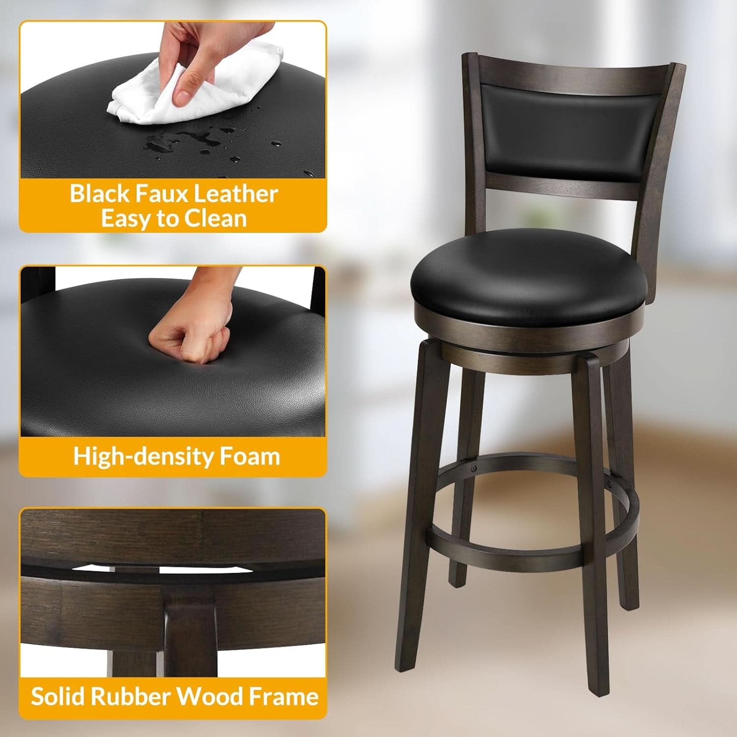 24 Inch Counter Height Swivel Bar Stools Black Set Of 2