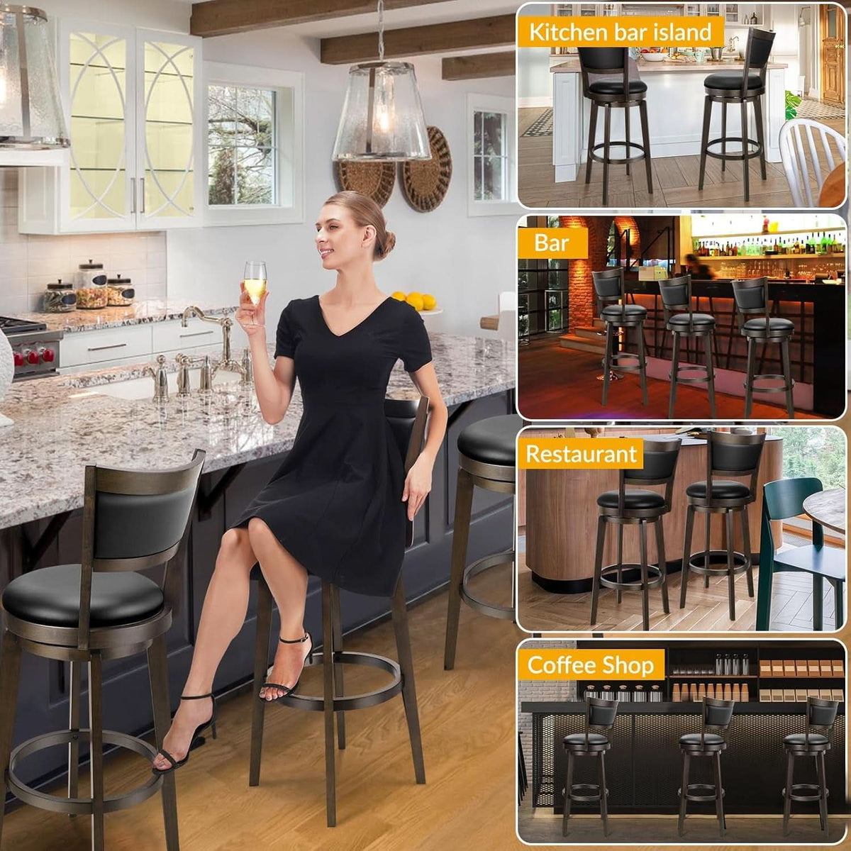 24 Inch Counter Height Swivel Bar Stools Black Set Of 2