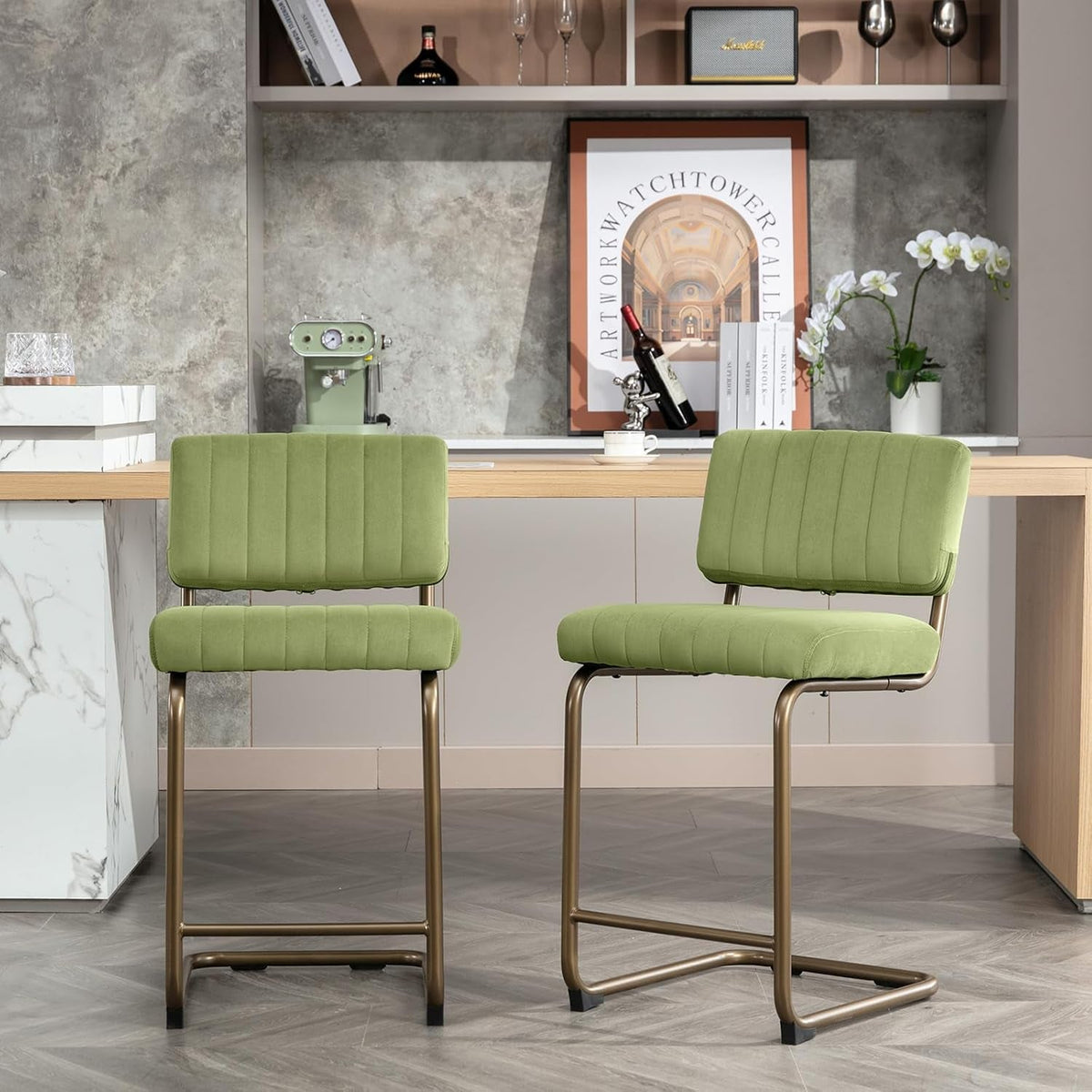 24 Inch Counter Height Velvet Bar Stools With Back Set of 3