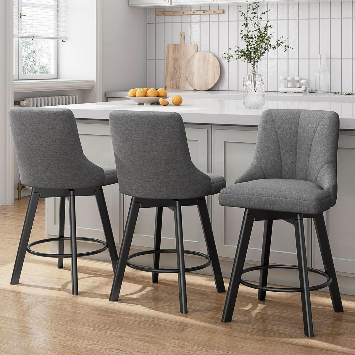 24 Inch Dark Gray Swivel Bar Stools With Backs Set Of 2