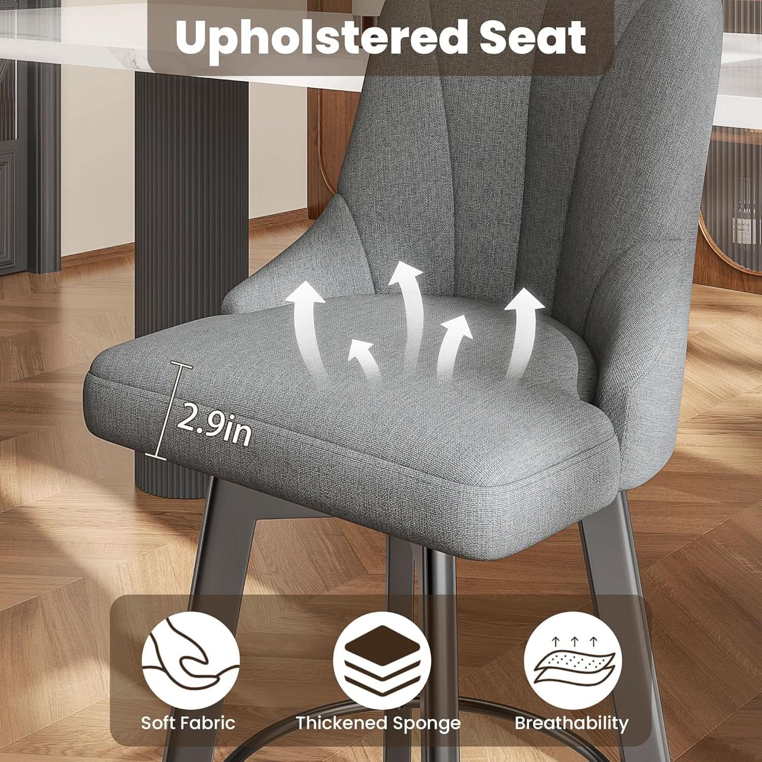 24 Inch Dark Gray Swivel Bar Stools With Backs Set Of 2
