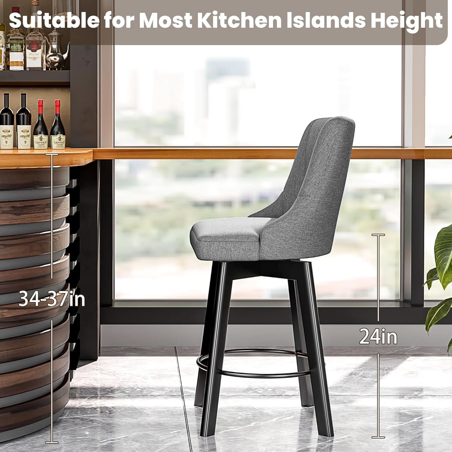 24 Inch Dark Gray Swivel Bar Stools With Backs Set Of 2