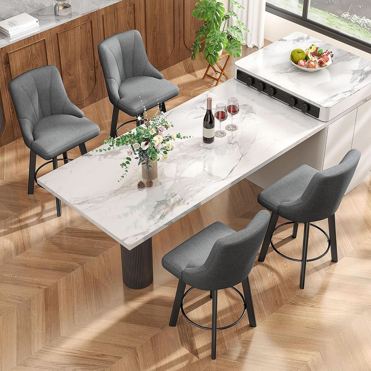 24 Inch Dark Gray Swivel Bar Stools With Backs Set Of 2