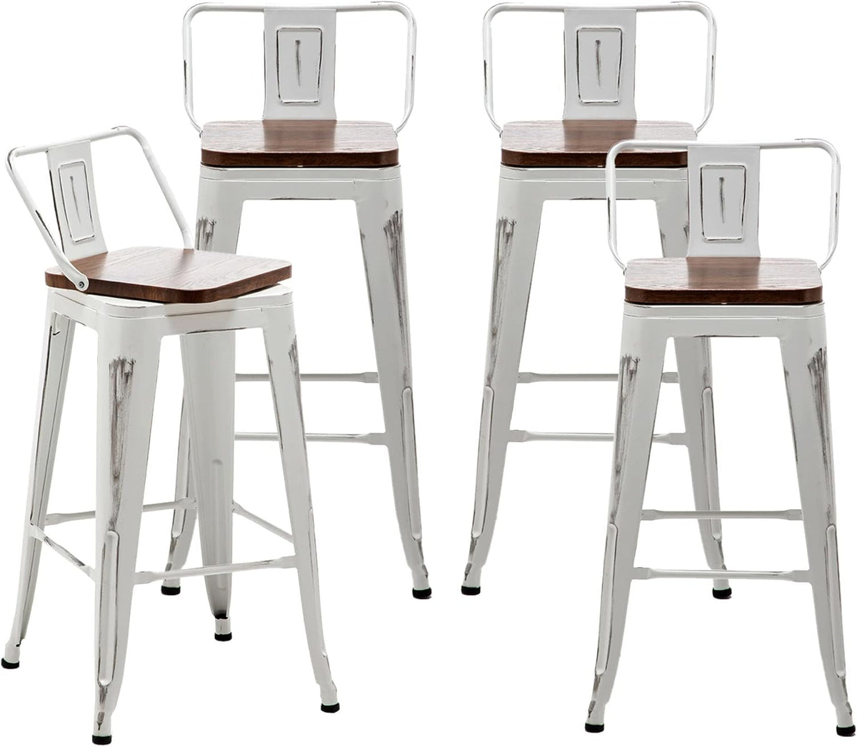 24 Inch Distressed White Industrial Swivel Metal Bar Stools Set Of 4 Counter Height