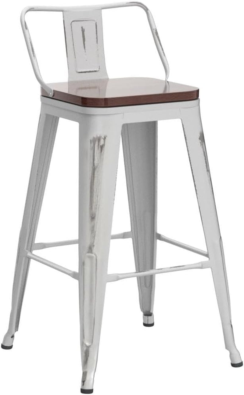 24 Inch Distressed White Industrial Swivel Metal Bar Stools Set Of 4 Counter Height