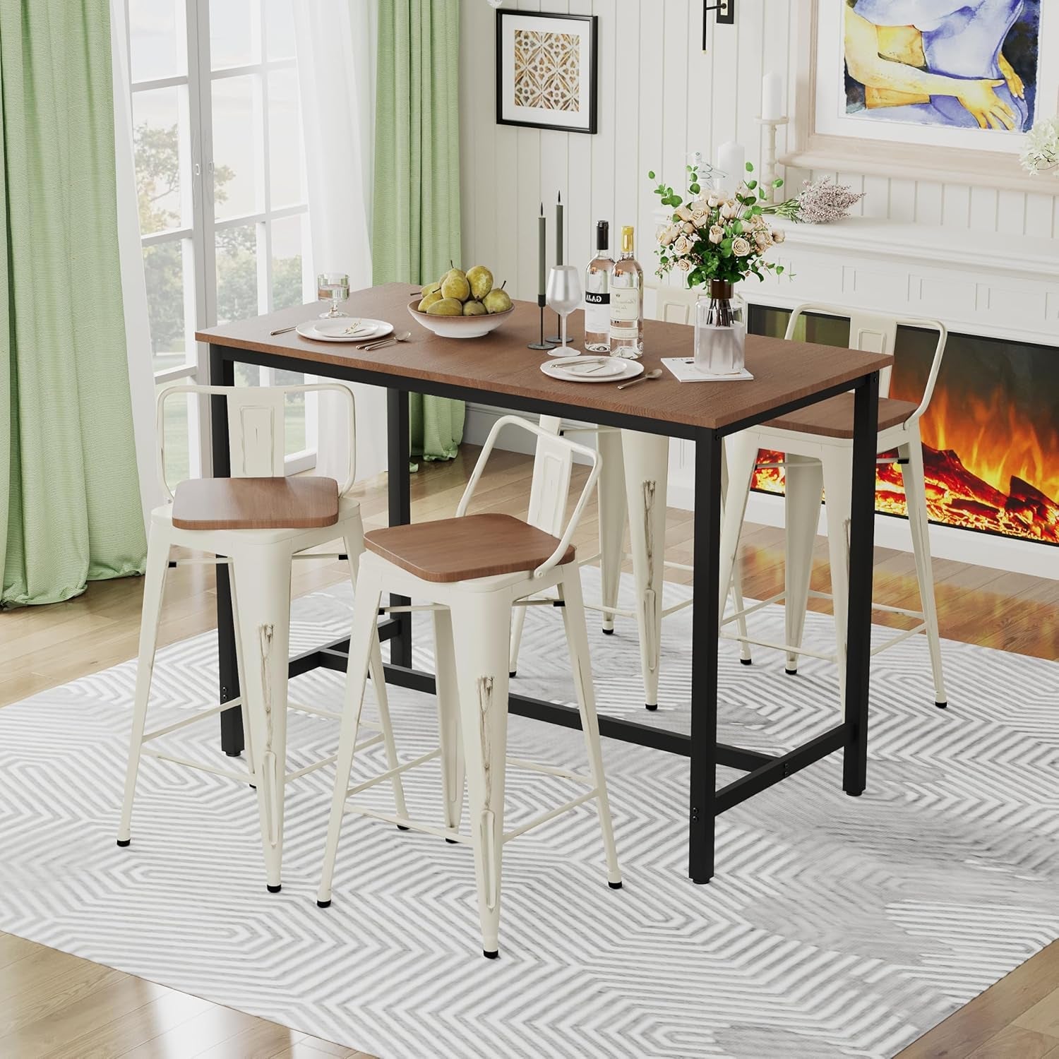 24 Inch Distressed White Industrial Swivel Metal Bar Stools Set Of 4 Counter Height