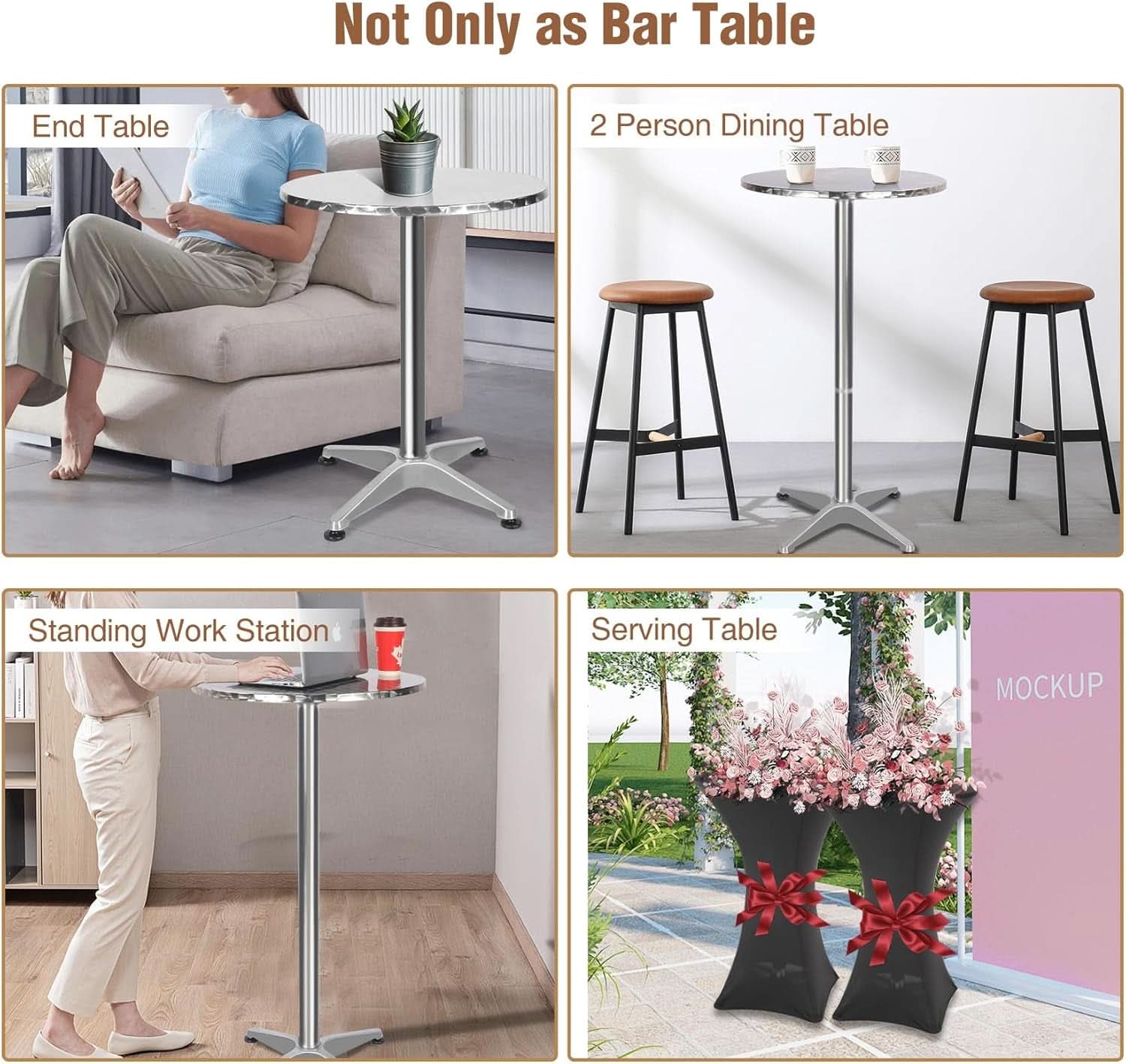 24 Inch Folding Pub Table With Black Height Adjustable