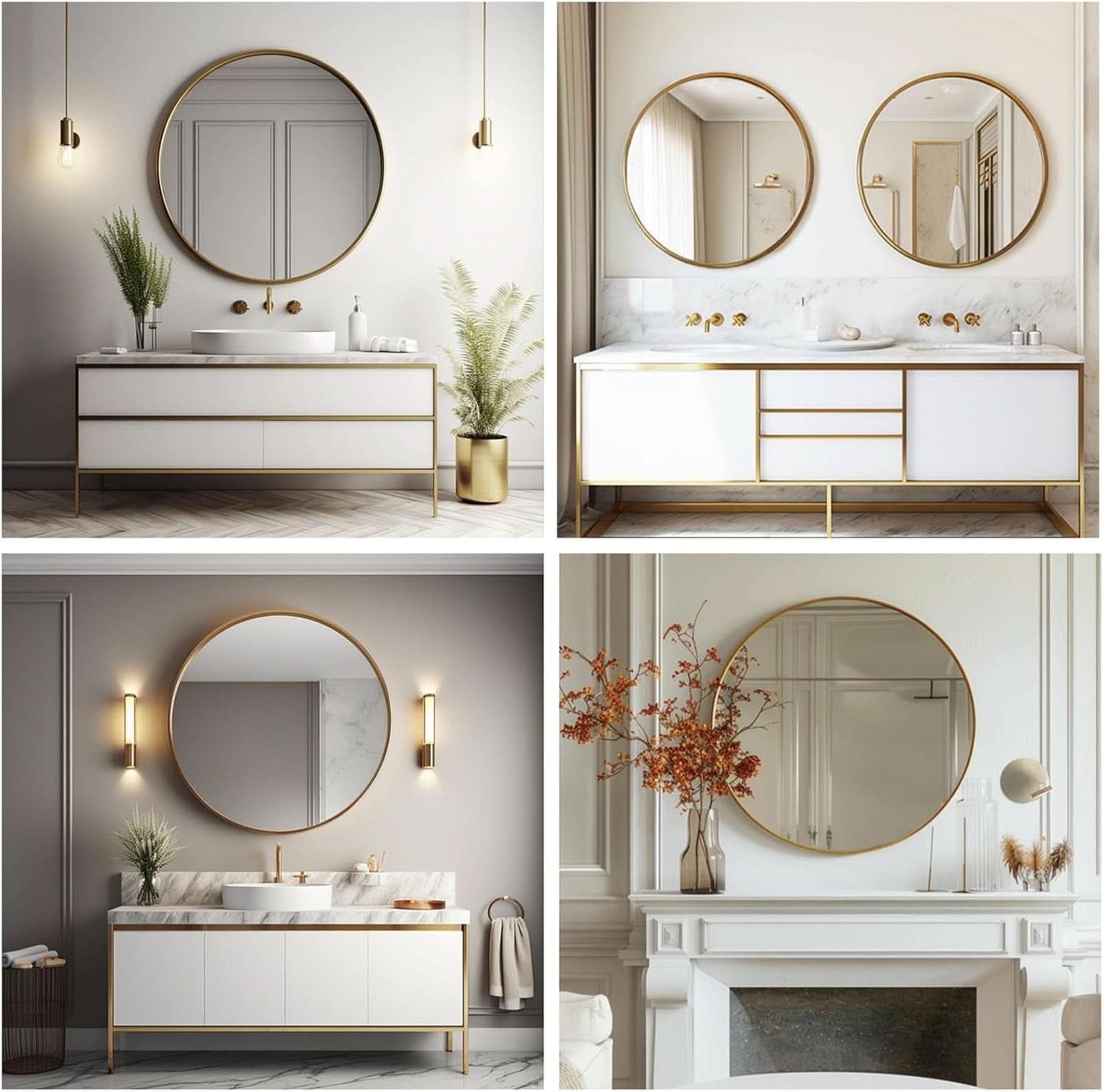24 Inch Gold Round Mirror Shatterproof For Bathroom Hallway