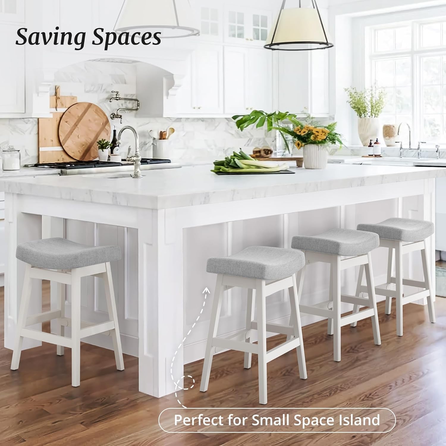 24 Inch Light Gray Farmhouse Bar Stools with Wood Legs, Set of 2