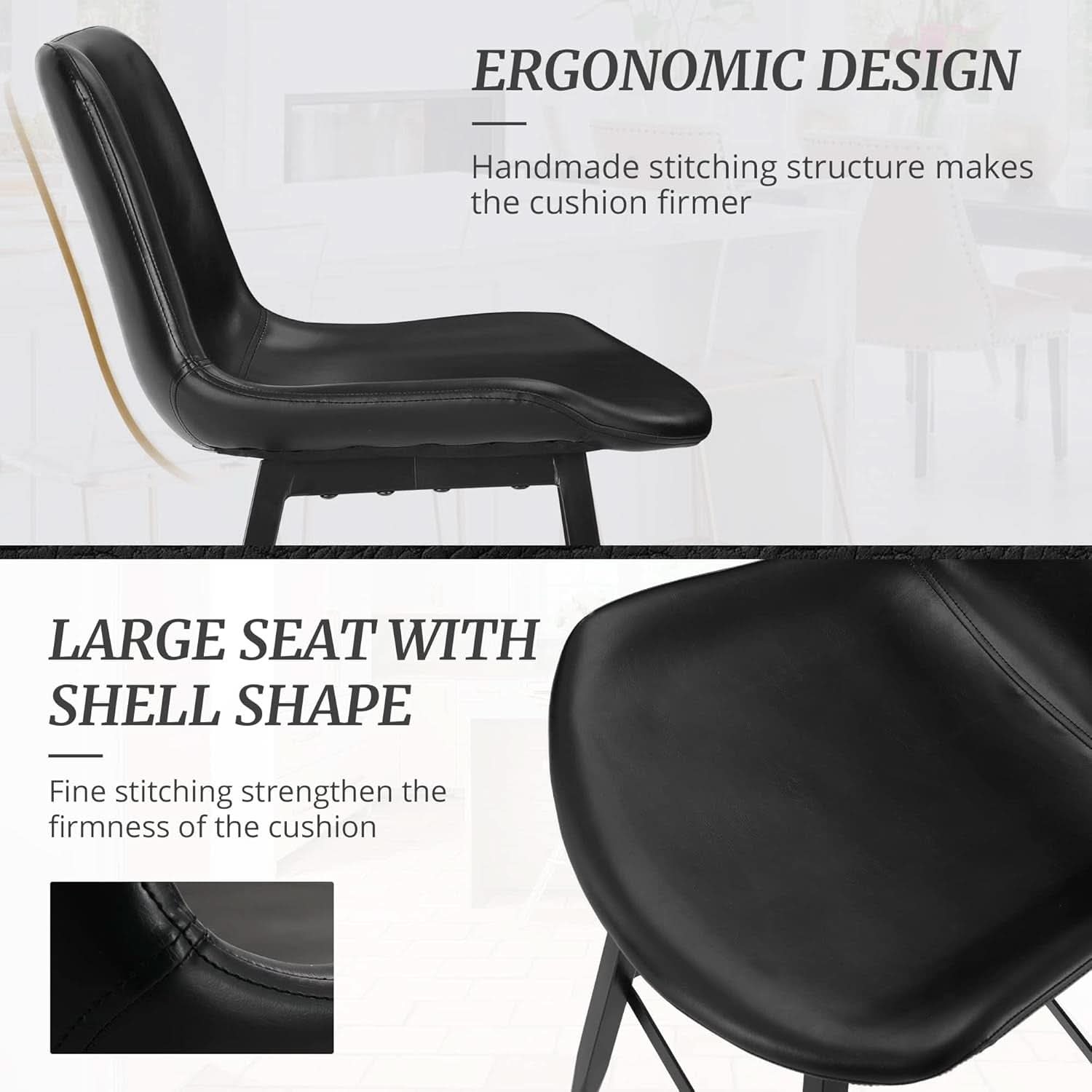 24 Inch Modern Bucket Bar Stool Set Of 3 With Back And Footrest In Faux Leather Black
