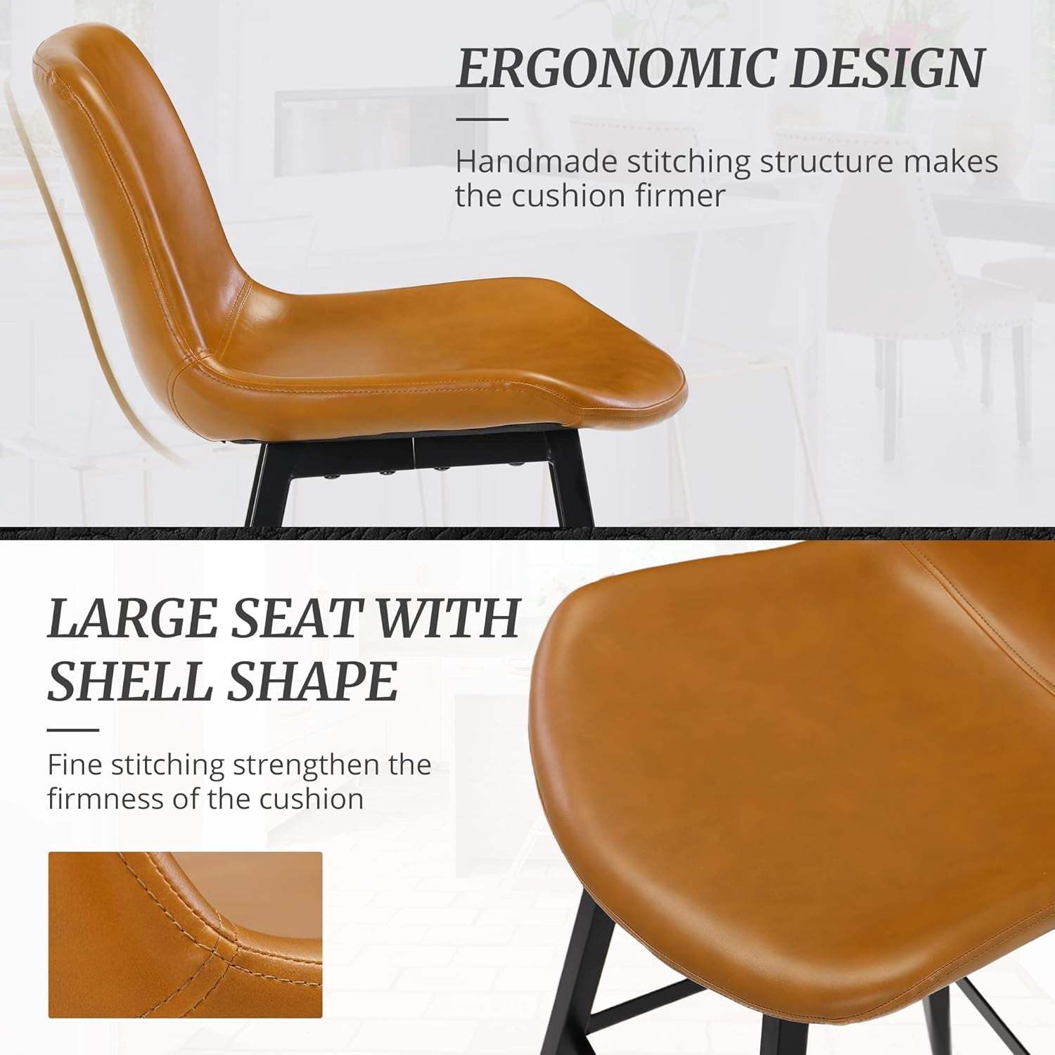 24 Inch Modern Bucket Bar Stool With Back And Footrest Counter Height Kitchen Stool Whiskey Brown Set Of 2
