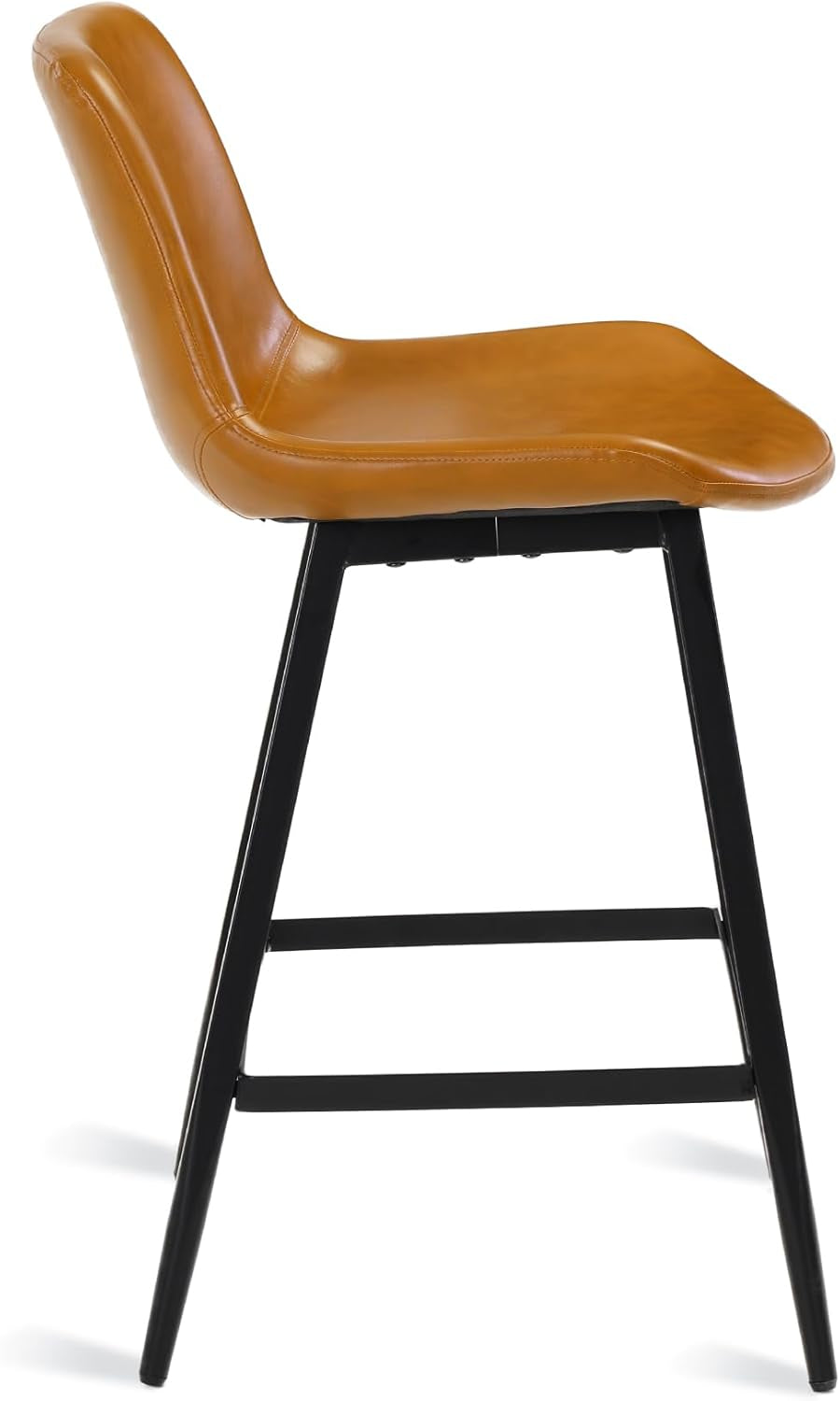 24 Inch Modern Bucket Bar Stool With Back And Footrest Counter Height Kitchen Stool Whiskey Brown Set Of 2