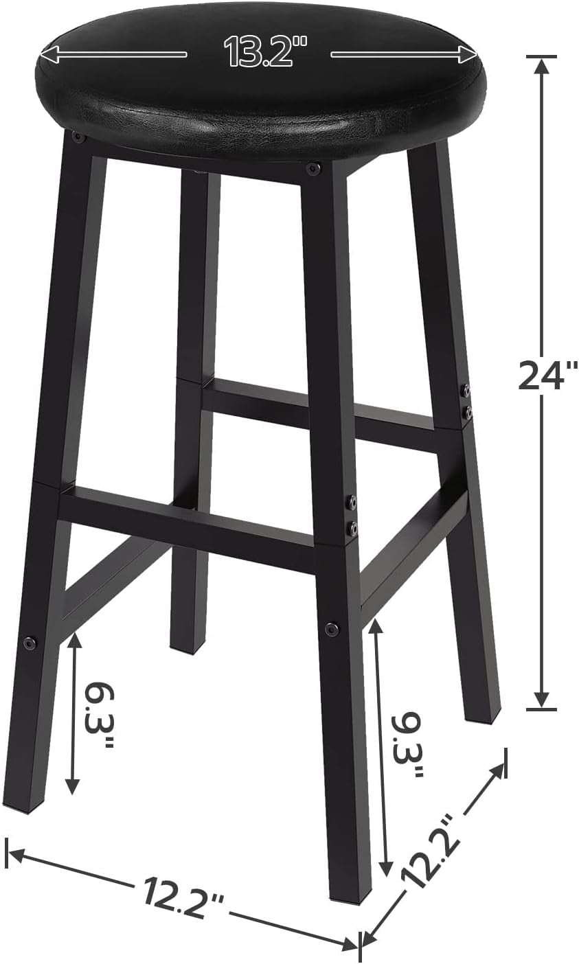 24 Inch PU Upholstered Bar Stools Set with Footrest
