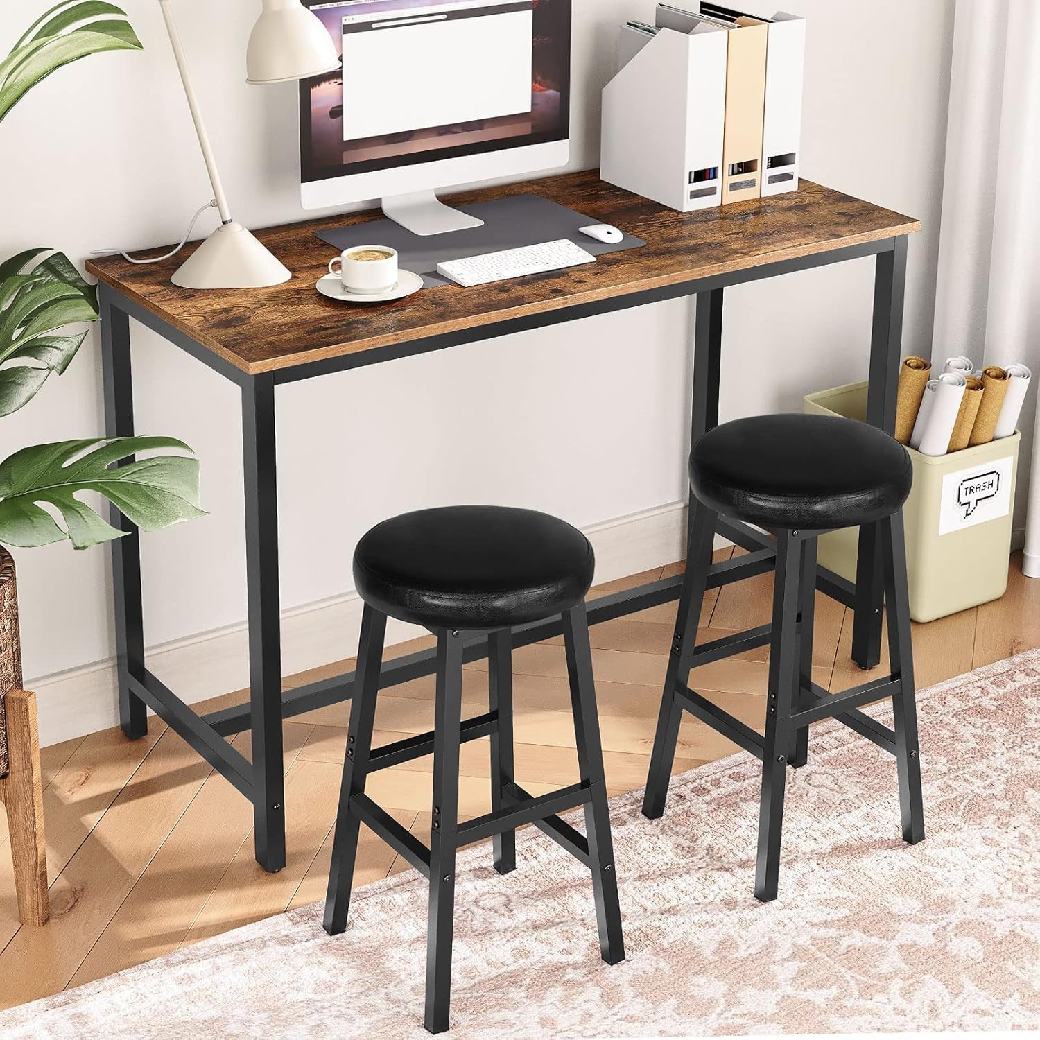24 Inch PU Upholstered Bar Stools Set with Footrest