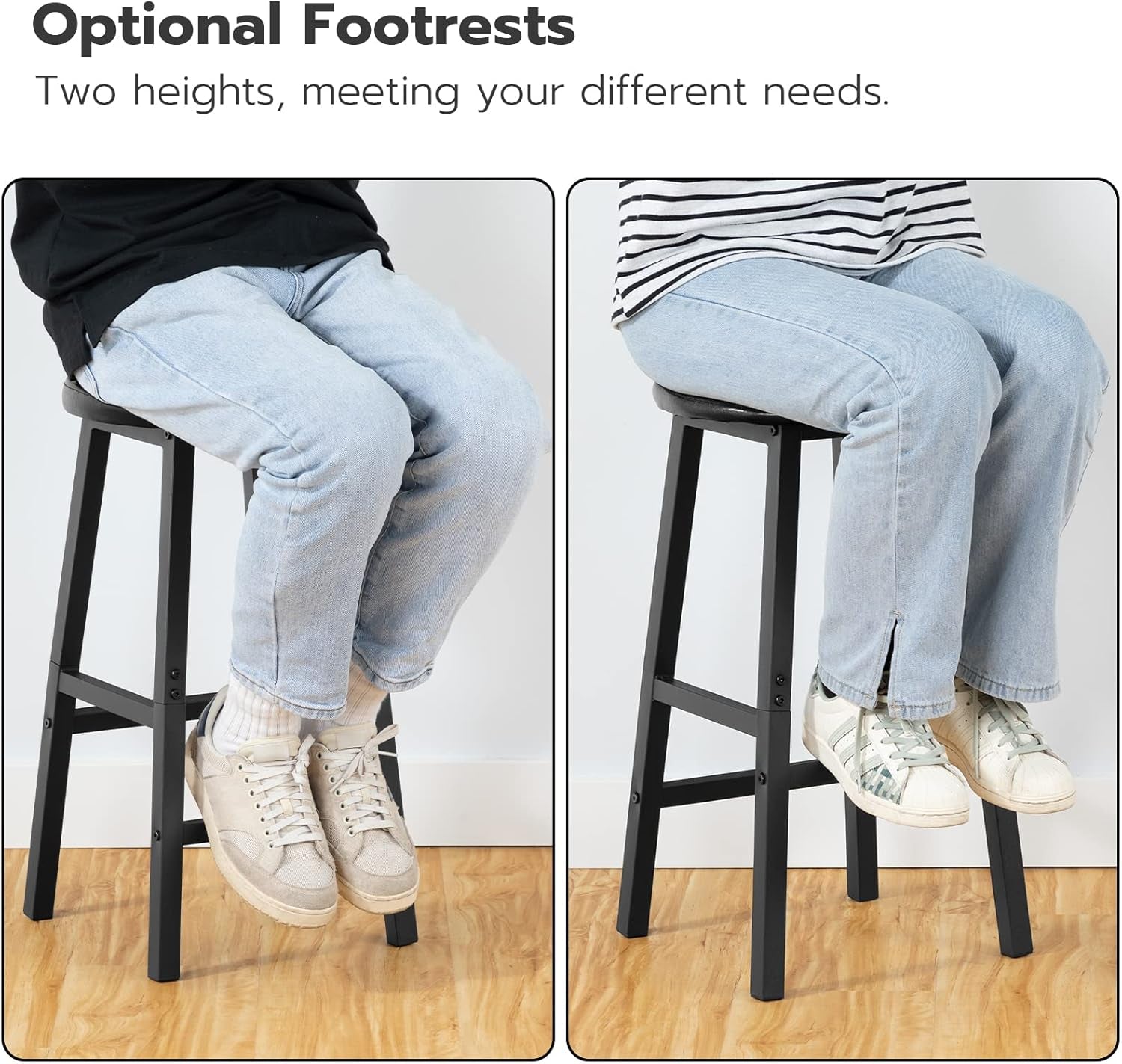 24 Inch PU Upholstered Bar Stools Set with Footrest