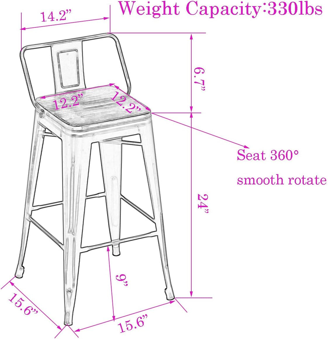 24 Inch Swivel Bar Stools Set Of 4 Counter Height Industrial For Kitchen Island Home