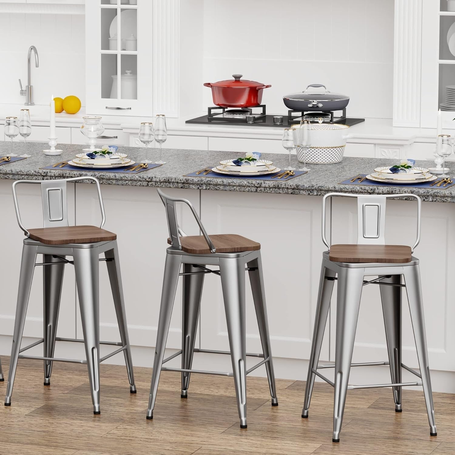 24 Inch Swivel Bar Stools Set Of 4 Counter Height Industrial For Kitchen Island Home