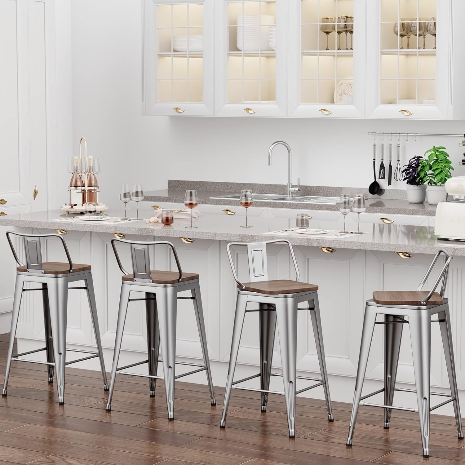 24 Inch Swivel Bar Stools Set Of 4 Counter Height Industrial For Kitchen Island Home