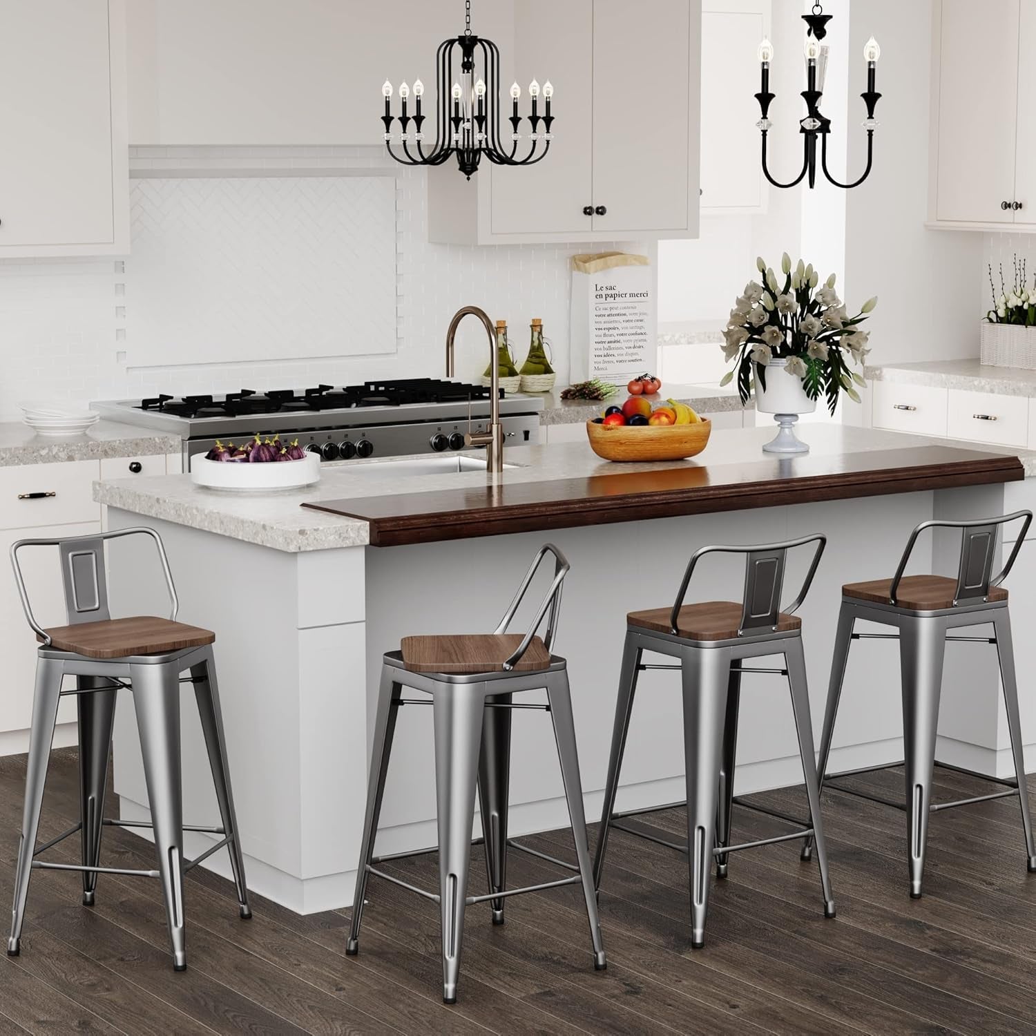 24 Inch Swivel Bar Stools Set Of 4 Counter Height Industrial For Kitchen Island Home