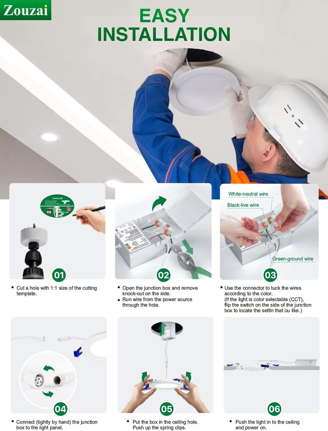 24 Pack 6 Inch LED Recessed Ceiling Light With Junction Box 5CCT Adjustable Dimmable Downlight
