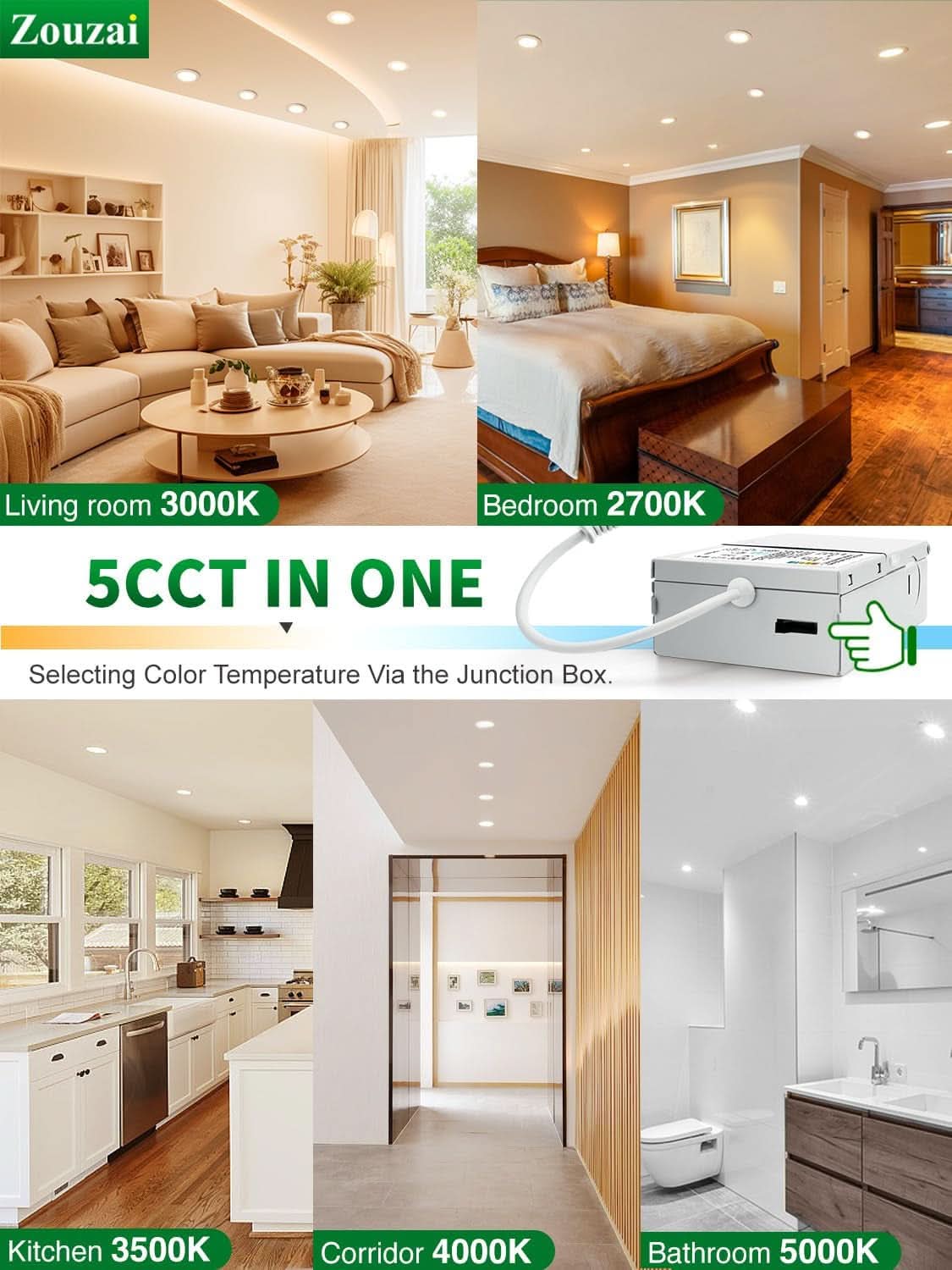 24 Pack 6 Inch LED Recessed Ceiling Light With Junction Box 5CCT Adjustable Dimmable Downlight
